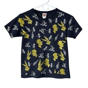 Y2K 2006 Looney Tunes T-Shirt‎ Small Bugs Bunny Elmer Fudd All Over Print Cotton